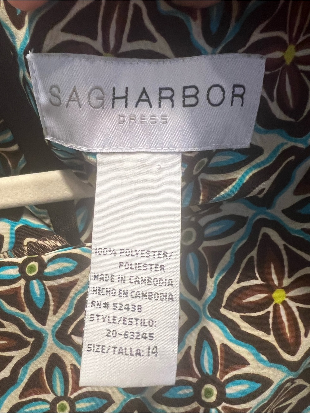 Sag Harbor Geometric Tile-Print Shift Dress in Teal and Brown - Picture 4 of 4
